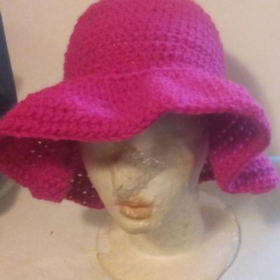 Pink crochet wide brimmed hat