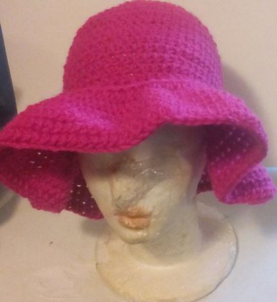Pink Crochet Wide Brimmed Hat 