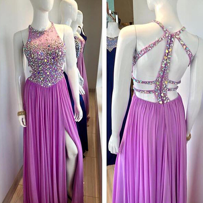Gorgeous halter a-line prom dresses,chiffon prom dresses,beading prom dresses,with slit evening dressesgorgeous halter a-line prom dresses,pd3900236 - Thumbnail 5