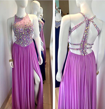Gorgeous Halter A-Line Prom Dresses,Chiffon Prom Dresses,Beading Prom Dresses,With Slit Evening DressesGorgeous Halter A-Line Prom Dresses,PD3900236