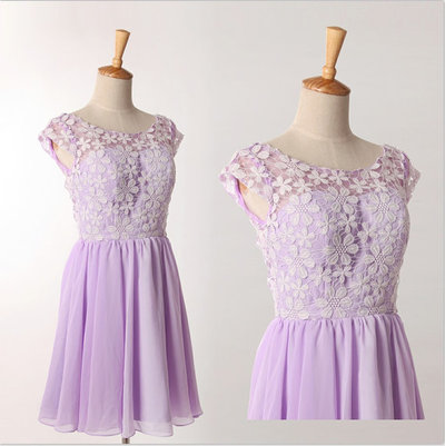 Graceful Purple Lace Prom Dresses,Round Neckline Prom Dresses,Short Prom Dresses,Purple Bridesmaid Dresses,Graduation Dresses,PD3900250