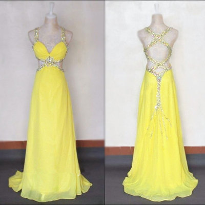 Gorgeous sexy crossed back prom dresses,sequins and beading cut out straps chiffon sweep train prom dresses,prom gowns,evening dresses,forma,pd3900256 - Thumbnail 3