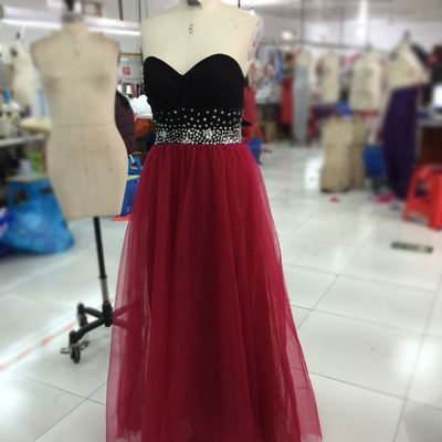 Classy burgundy red tulle black sweetheart bust prom dresses,long prom dresses,beading prom dresses,prom gowns,evening dresses,pd3900262 - Thumbnail 4