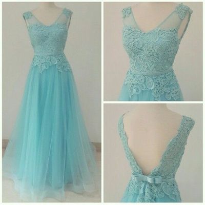 Sweetheart long prom dresses,a-line prom dresses,v-neck prom dresses,tulle prom dresses,applique evening dresses,pd3900264 - Thumbnail 3