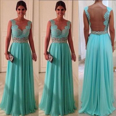Elegant Turquoise Open Back Long Prom Dresses 2016, Prom Dresses, Formal Gown, Evening Dresses, Bridesmaid Dresses,PD3900272