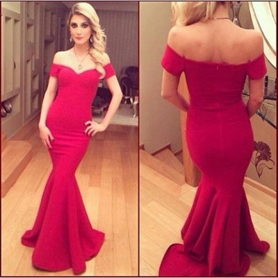 Pretty red satin off shoulder prom dresses, off shoulder party dresses, evening gown, formal gowns,pd3900276 - Thumbnail 2