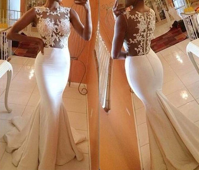 Pretty Handmade White Mermaid Prom Gown With Lace Applique, White Prom Gowns, Mermaid Formal Dresses, Evening Gowns,PD3900282