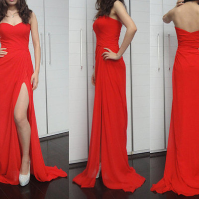 Pretty simple red slit chiffon long prom gowns, red prom dresses, dinner dresses, wedding guest dresses,pd3900283 - Thumbnail 3
