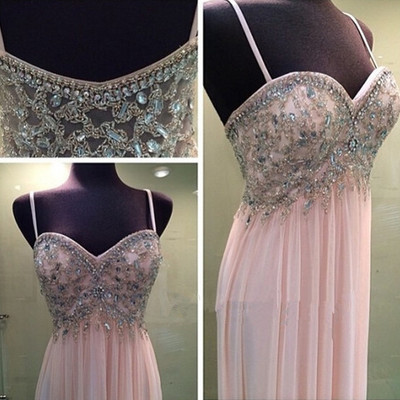 Pretty pink straps handmade beadings floor length prom dresses 2016, pink prom dresses, pink formal gowns, evening dresses,pd3900284