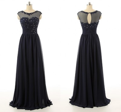 Pretty Handmade Navy Blue Applique Chiffon Prom Dress With Beadings, Prom Dresses, Long Prom Dresses, Evening Dresses,PD3900285
