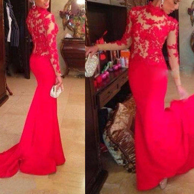 Pretty red satin mermaid prom gown with applique, red prom gowns, prom dresses, evening gowns,pd3900286 - Thumbnail 4