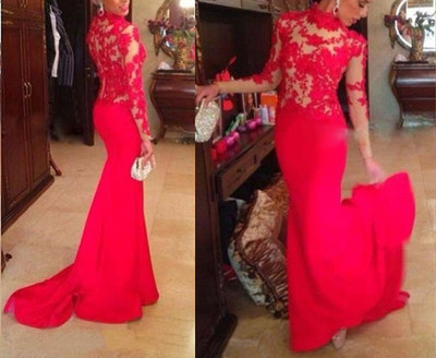 Pretty Red Satin Mermaid Prom Gown With Applique, Red Prom Gowns, Prom Dresses, Evening Gowns,PD3900286