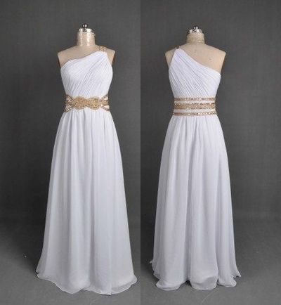 Pretty White One Shoulder Chiffon Prom Dresses 2016, White Prom Gowns, Evening Gowns, Formal Gowns, Party Dresses,PD3900287