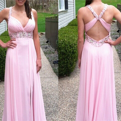 Pretty pink backless cross back long prom dresses, pink prom gowns, pink prom dresses 2016, party dresses 2016,pd3900289 - Thumbnail 5