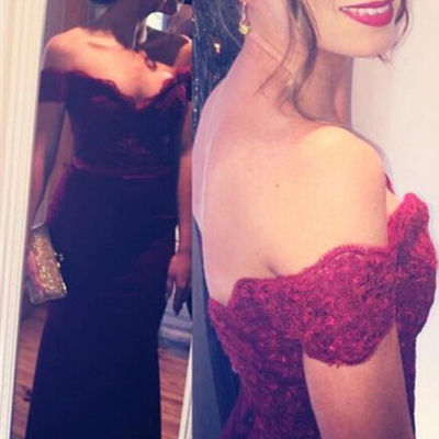 Pretty off shoulder burgundy prom dresses with lace, evening gowns, formal dresses, burgundy prom dresses 2016,pd3900293 - Thumbnail 5