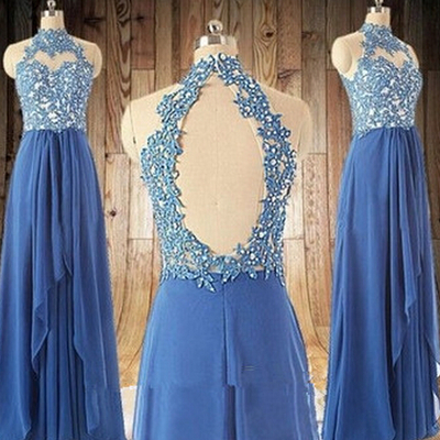 Beautiful handmade blue halter lace applique prom gowns 2016, prom dresses 2016, evening gowns,pd3900294 - Thumbnail 3