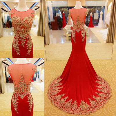Gorgeous Red Mermaid Prom Gowns With Lace Appliques, Red Prom Gowns, Mermaid Prom Dresses 2016,PD3900297
