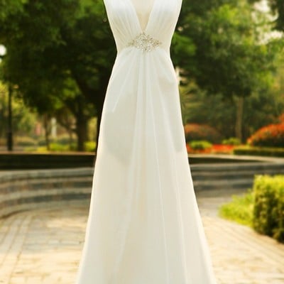 Handmade simple white beaded backless lace applique wedding dresses, white simple wedding dresses, white evening gowns,pd3900301 - Thumbnail 1