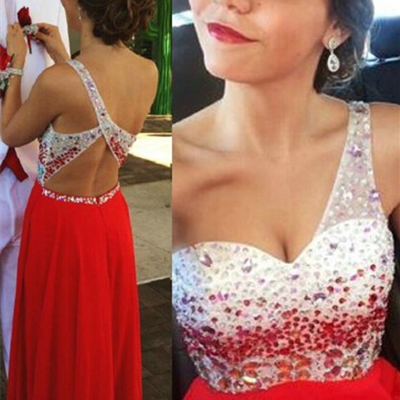 Beautiful custom handmade one shoulder backless chiffon long red prom dresses 2016, red evening gowns, prom dresses 2016,pd3900302 - Thumbnail 1