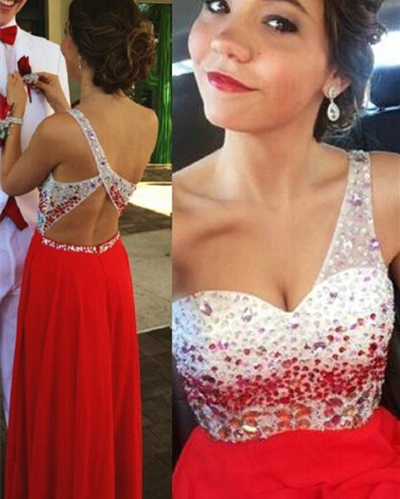 Beautiful Custom Handmade One Shoulder Backless Chiffon Long Red Prom Dresses 2016, Red Evening Gowns, Prom Dresses 2016,PD3900302