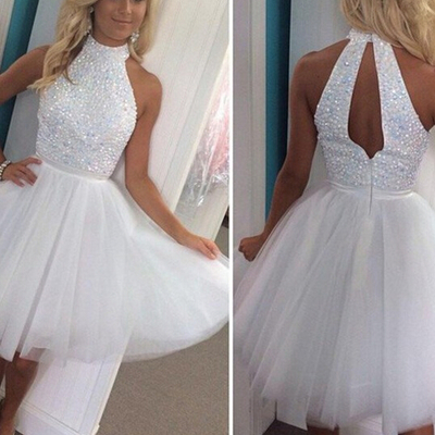 Cute handmade white beaded halter short prom dresses with applique, lovely homecoming dresses, graduation dresses 2016,pd3900303 - Thumbnail 2