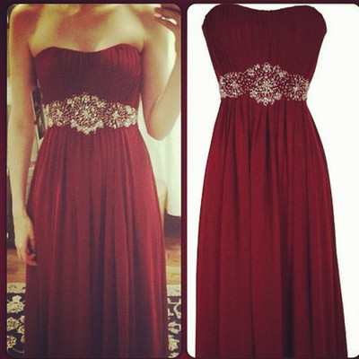 Pretty burgundy chiffon floor length beaded prom dresses 2016, burgundy prom dresses, evening dresses, bridesmaid dresses,pd3900306 - Thumbnail 2