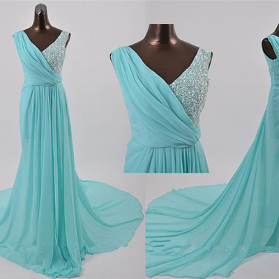 Elegant hanmde mint blue v-neckline long prom dresses 2016, formal dresses, party dresses 2016,evening dresses,pd3900307 - Thumbnail 3