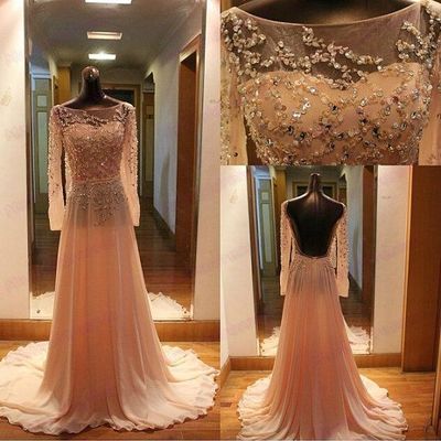 Pretty light pink handmade beaded backless long prom dresses 2016, prom gowns, formal dresses, pink prom dresses 2016,pd3900308 - Thumbnail 2