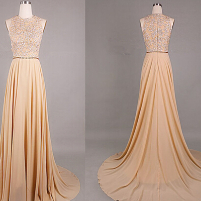 Pretty handmade champagne long prom dress with lace applique, champagne prom gowns, evening dresses 2016,pd3900309 - Thumbnail 3