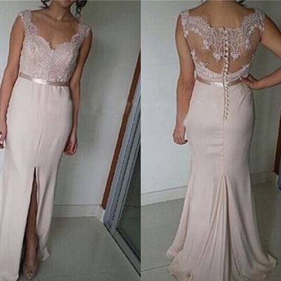 Beautiful light pink slit long prom dress with lace applique, prom dresses, evening dresses, party dresses,pd3900316 - Thumbnail 2