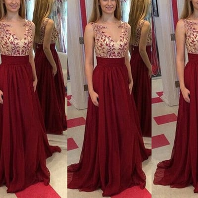High quality handmade burgundy straps prom dresses 2016 with lace applique, prom dresses 2016, prom dresses,pd3900323 - Thumbnail 2