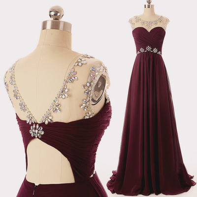 Lovely high quality maroon long chiffon beaded prom dresses 2016, prom gowns, evening dresses,pd3900325 - Thumbnail 2
