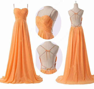 Cute Orange Cross Back Long Straps Prom Dress, Cute Prom Dresses, Party Dresses 2016,PD3900327