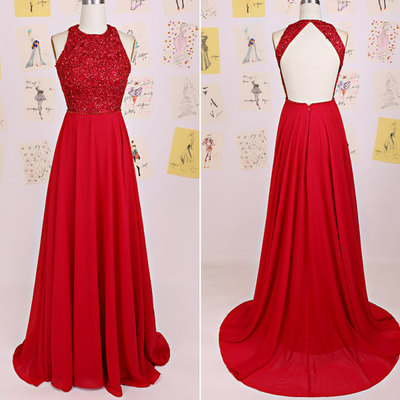 Charming red halter long backless prom dress 2016 with lace applique, red prom gowns, prom dresses 2016,pd3900328 - Thumbnail 1