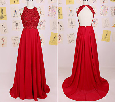 Charming Red Halter Long Backless Prom Dress 2016 With Lace Applique, Red Prom Gowns, Prom Dresses 2016,PD3900328