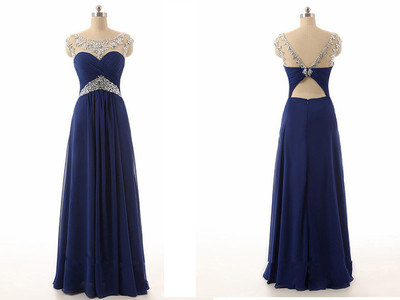 Charming Blue Handmade Long Chiffon Prom Dress 2016 With Beadings, Prom Dresses 2016, Party Dresses,PD3900333