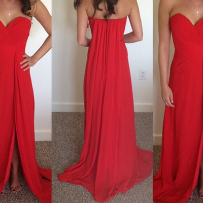 Beautiful red slit long chiffon prom dresses, red prom dresses 2016, red party dresses 2016,pd3900335