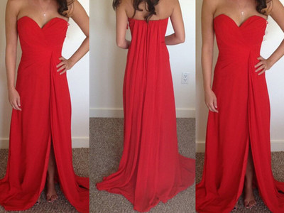 Beautiful Red Slit Long Chiffon Prom Dresses, Red Prom Dresses 2016, Red Party Dresses 2016,PD3900335