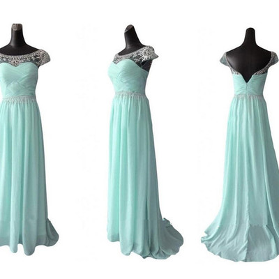 Beautiful handmade light blue chiffon long prom dress with beadings, prom dresses 2016, long party dresses,pd3900336