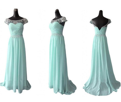 Beautiful Handmade Light Blue Chiffon Long Prom Dress With Beadings, Prom Dresses 2016, Long Party Dresses,PD3900336