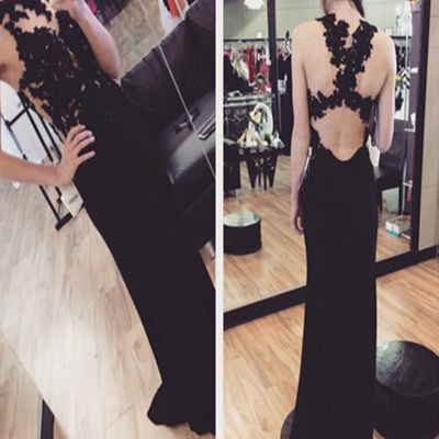 Sexy black long cross back prom gown with lace applique, prom dresses 2016, formal gowns 2016,pd3900338 - Thumbnail 1