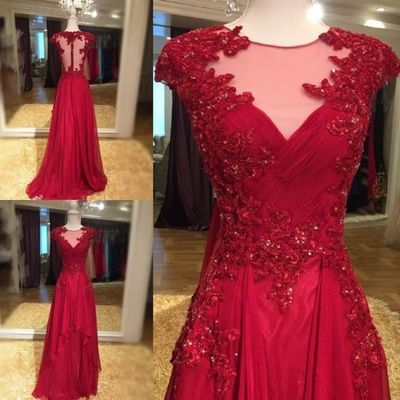 Charming wine red handmade long chiffon prom dress with lace applique, wine red prom gowns, formal dresses, party dresses,pd3900340 - Thumbnail 1