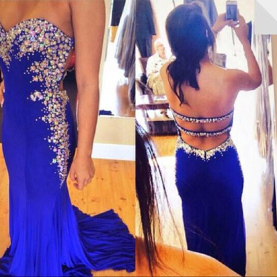 High quality handmade royal blue mermaid prom dress with beadings, royal blue prom gowns, prom dresses 2016,pd3900342 - Thumbnail 2