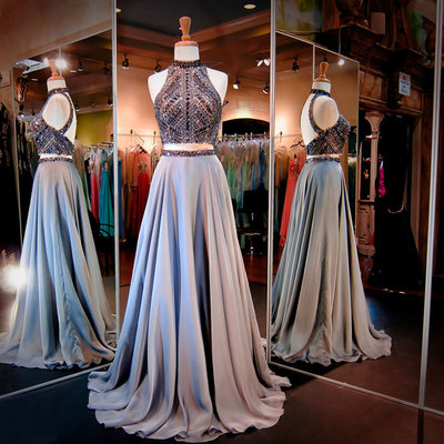 Largos halter prom dresses,crystals sequins beaded prom dresses,open back prom dresses,two pieces prom dresses,long prom dresses,pd3900349