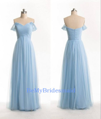 Pretty Simple Light Blue Tulle Long Prom Dresses, Bridesmaid Dresses, Party Gowns