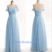 Pretty Simple Light Blue Tulle Long Prom Dresses, Bridesmaid Dresses, Party Gowns