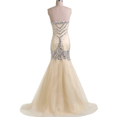 Gorgeous champagne mermaid prom dresses,strapless prom dresses,rhinestone prom pageant dresses,prom gowns,pd3900369