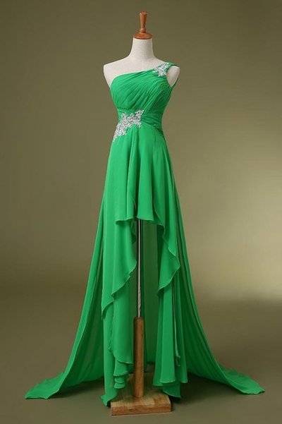 Classy One Shoulder Prom Dresses,High-Low Prom Dresses,Beading Prom Party Dresses,PD3900375