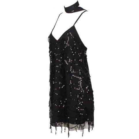 Black Sparkle Sequined Elegant Tassels Dress 