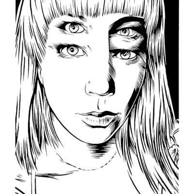 Original pen and ink - 4 eyed julia